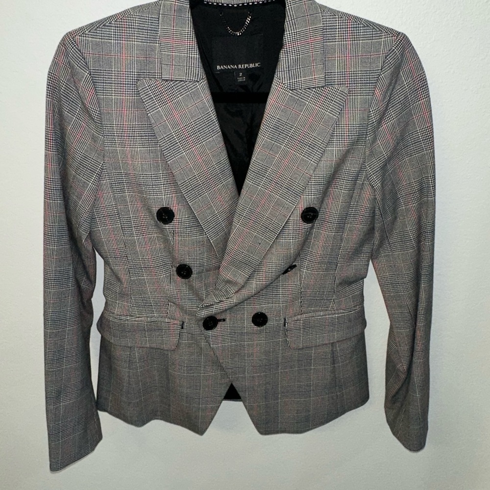 NWOT Banana Republic Black and White Plaid Blazer